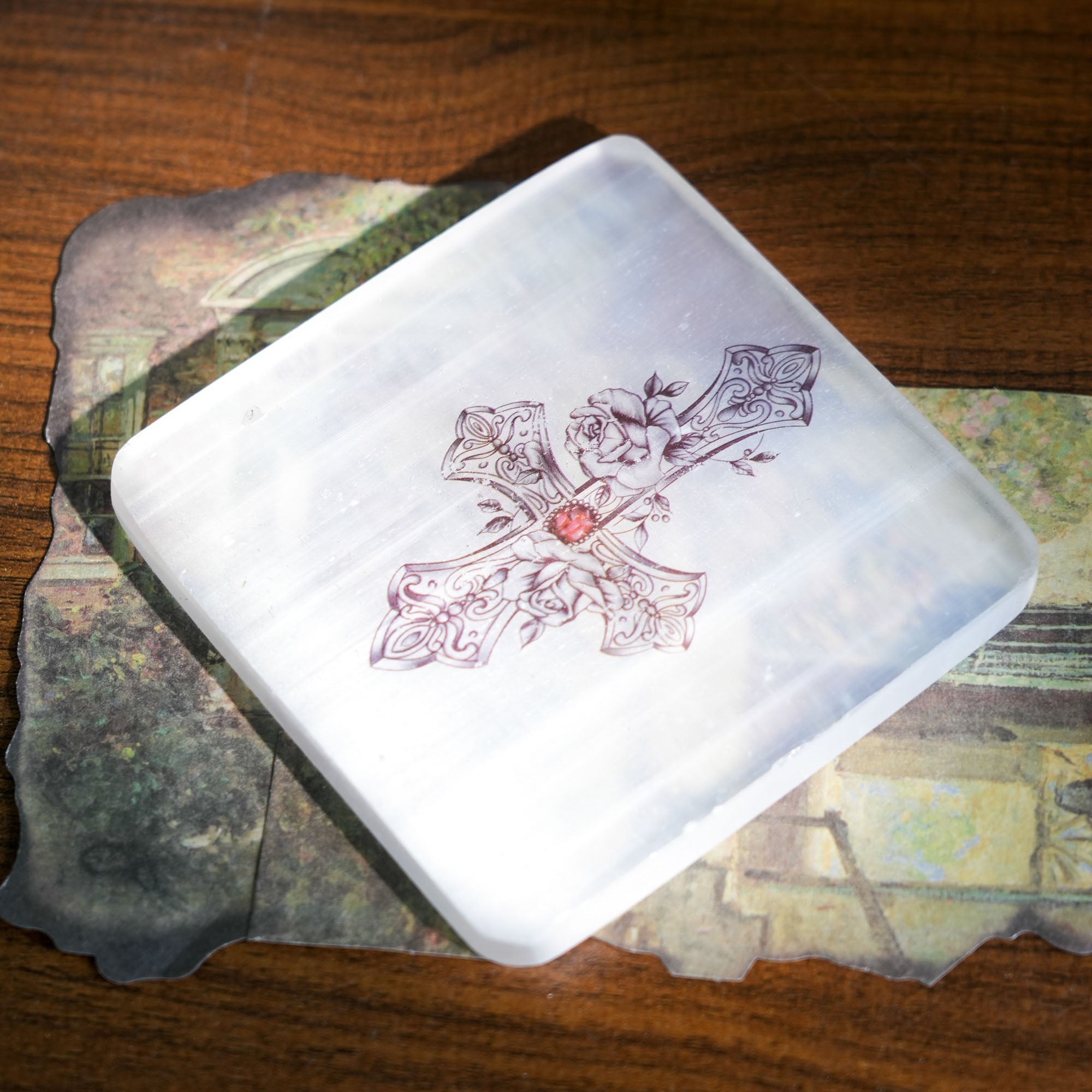 Selenite Square Charging Plate - helmsman - crystal