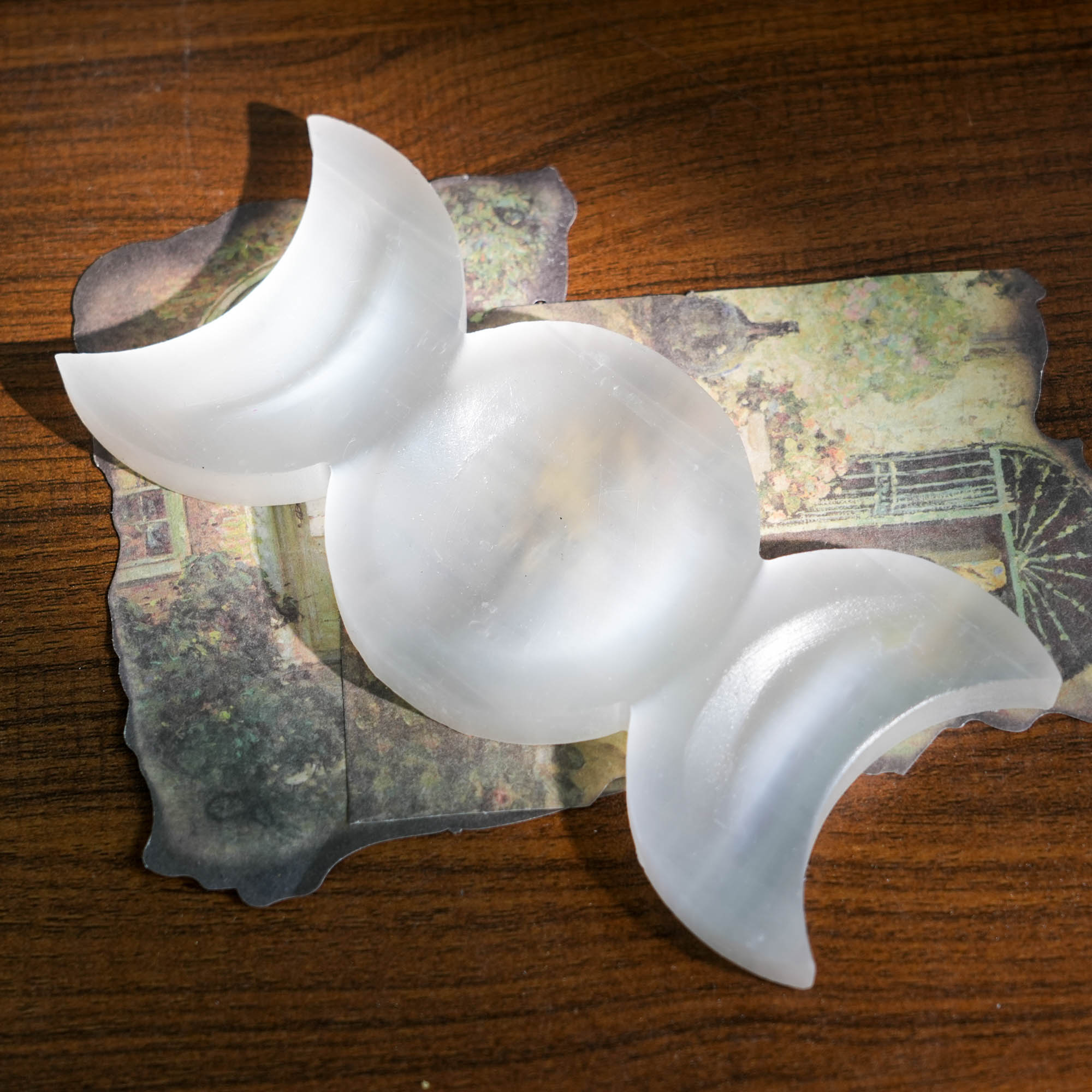Selenite Triple Moon Charging Bowl - helmsman - crystal