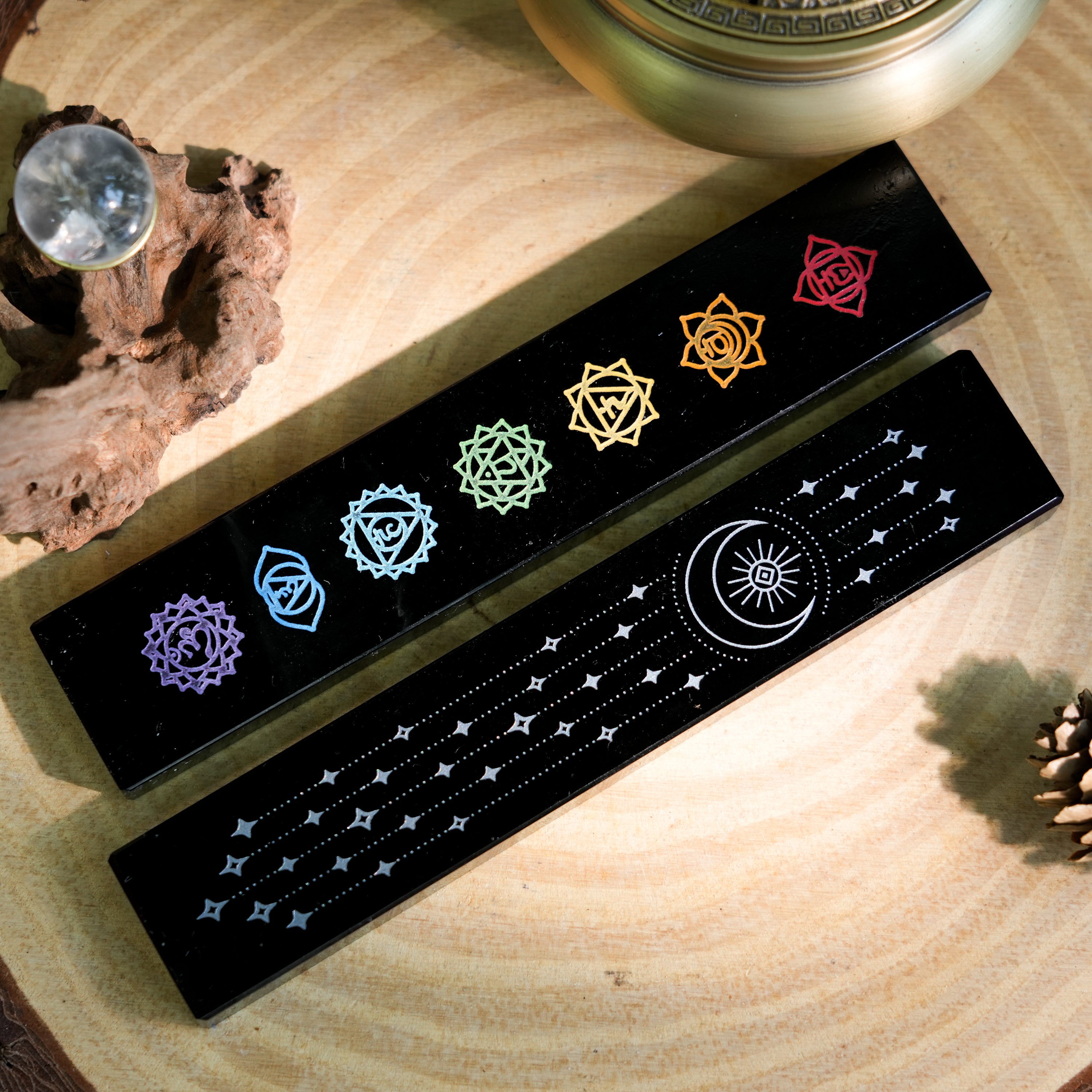 Seven Chakras Black Obsidian Wand - Helmsman Crystal - Healing Crystal