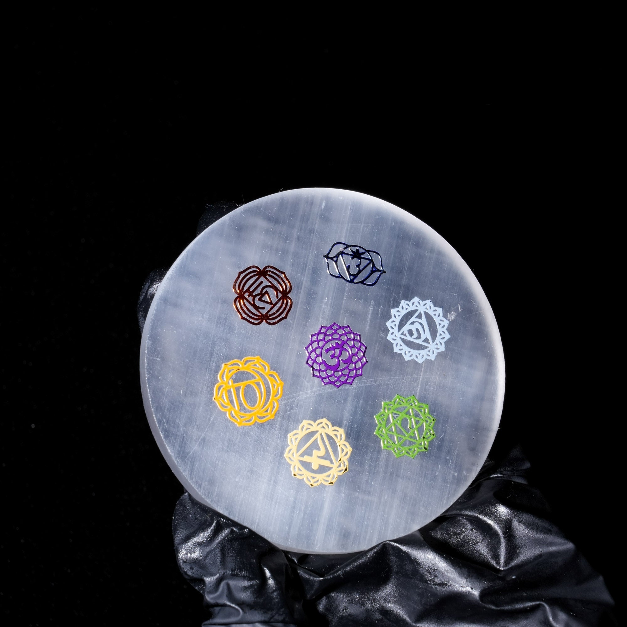 Seven Chakras Selenite Charging Plate - helmsman - crystal