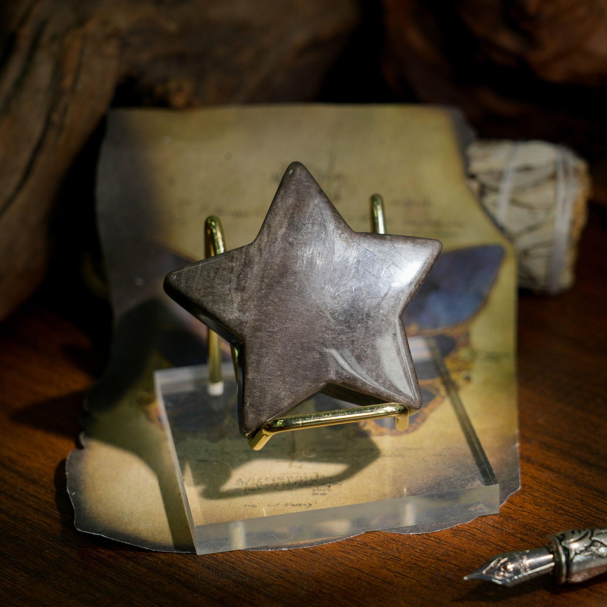 Silver Obsidian Pentagram - helmsman - crystal