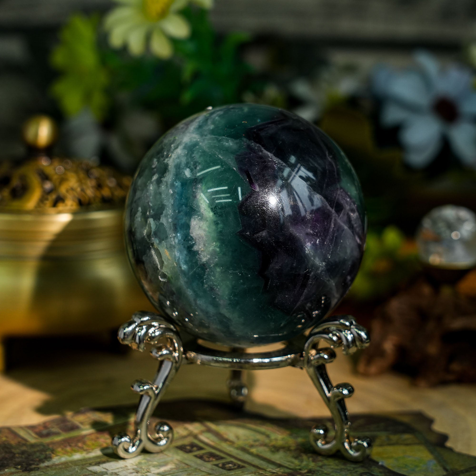 Snowflake Fluorite Sphere - helmsman - crystal