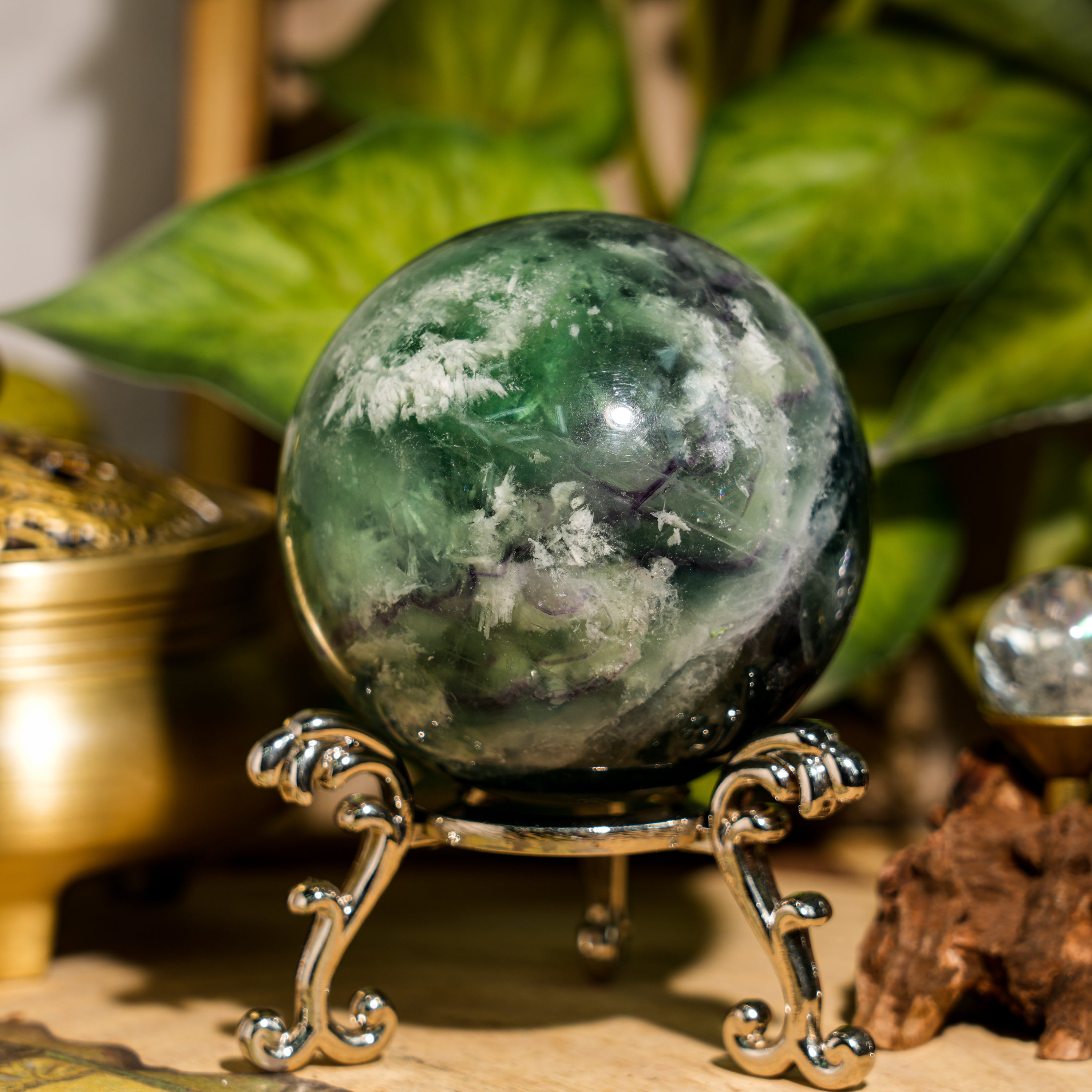 Snowflake Fluorite Sphere - Helmsman Crystal - Healing Crystal