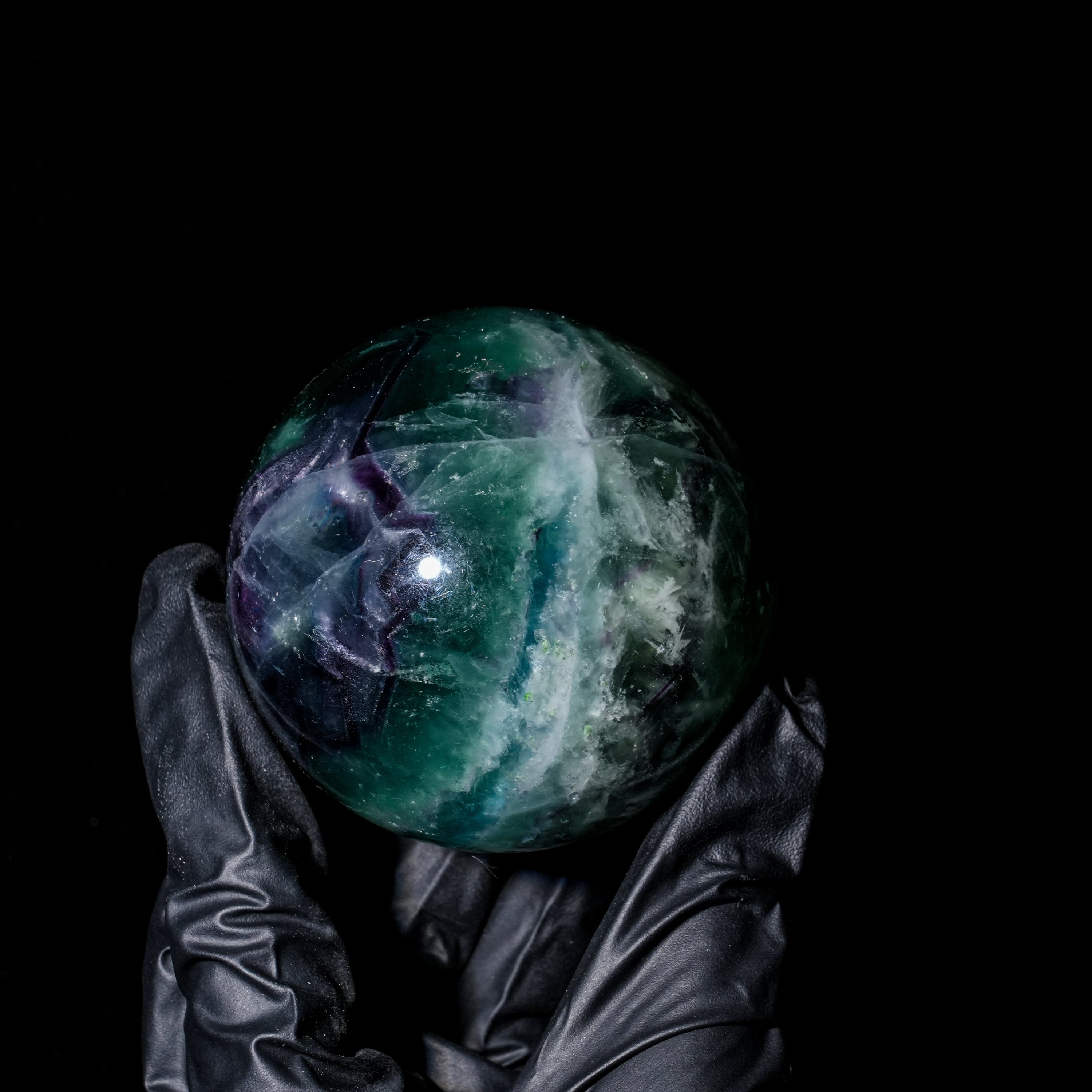 Snowflake Fluorite Sphere - Helmsman Crystal - Healing Crystal