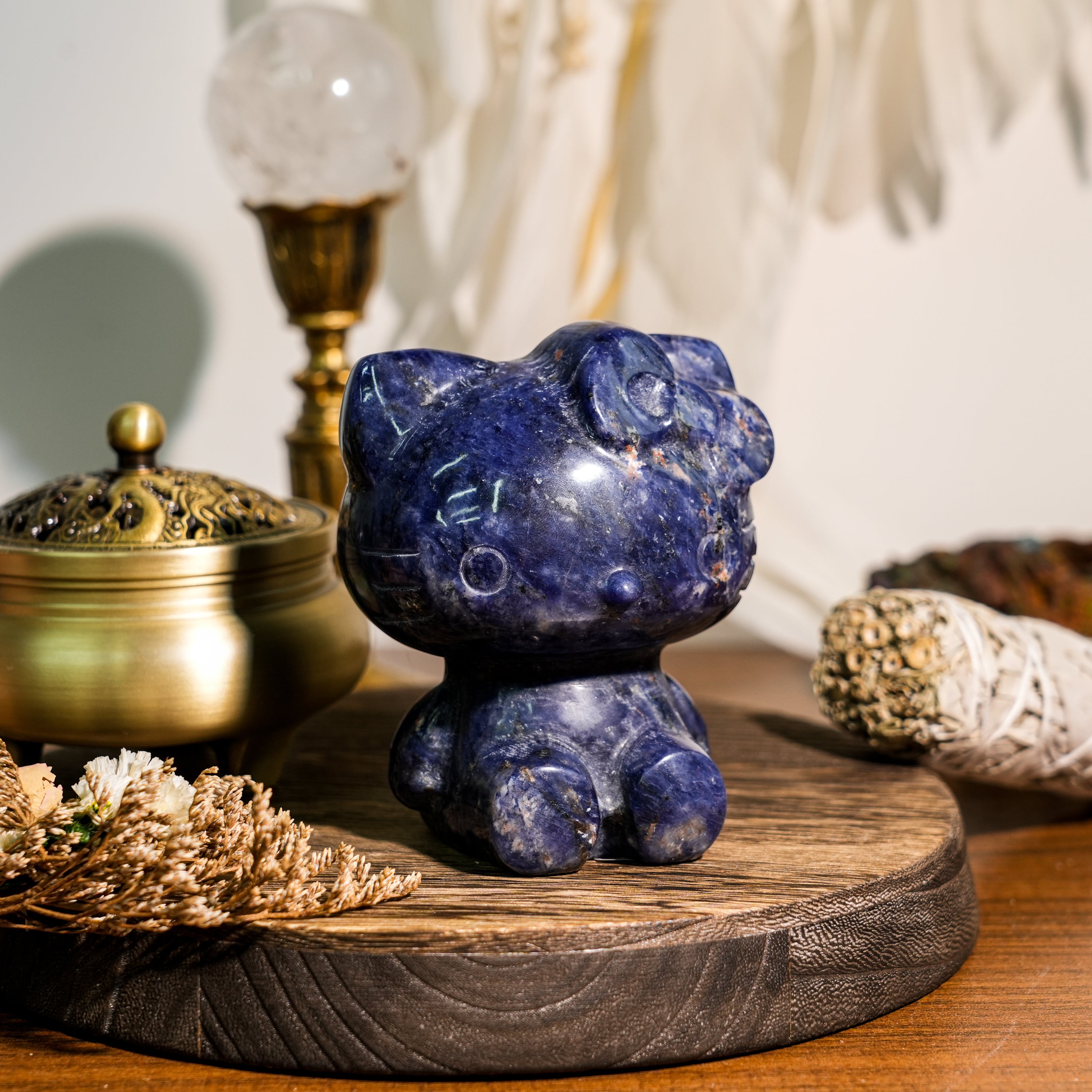 Sodalite Hello Kitty Carving-Helmsman Crystal