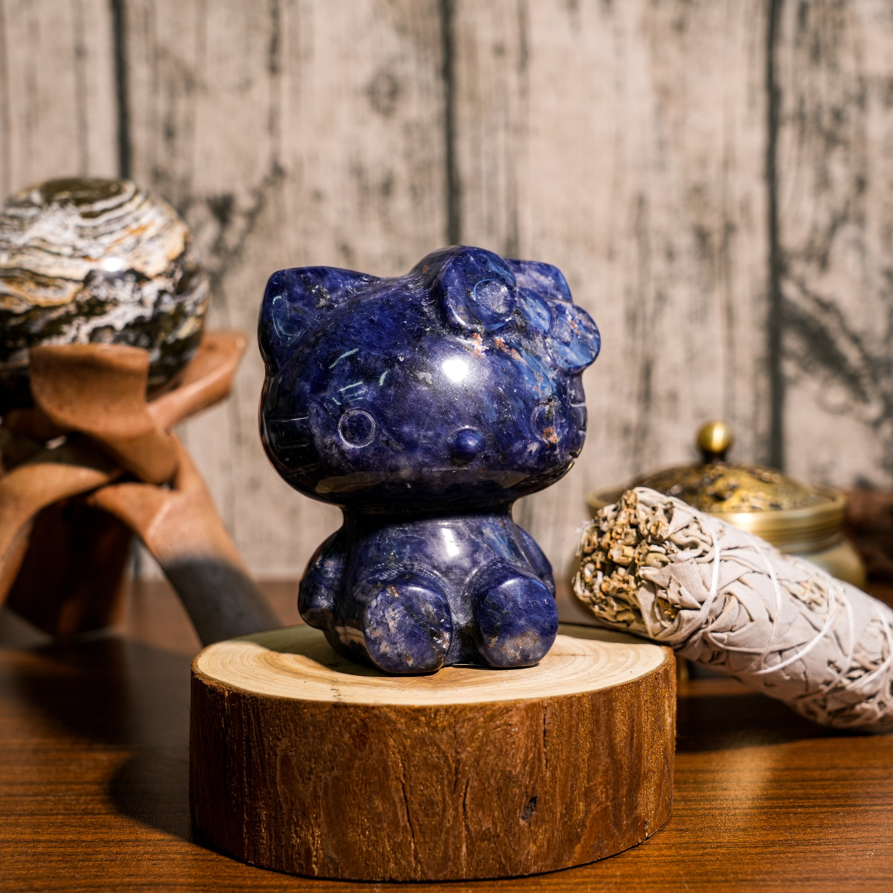 Sodalite Hello Kitty Carving-Helmsman Crystal