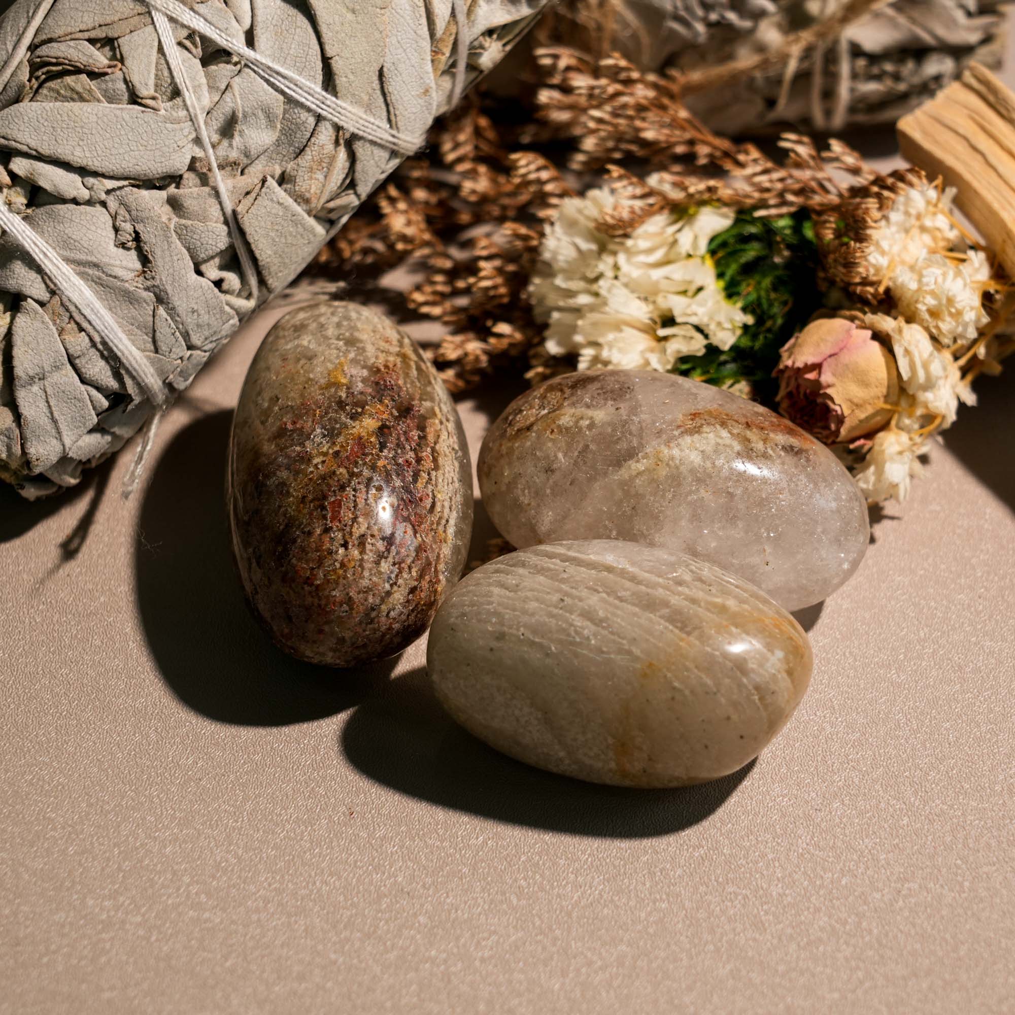Thousand Layer Quartz Tumbled Stone Set - helmsman - crystal
