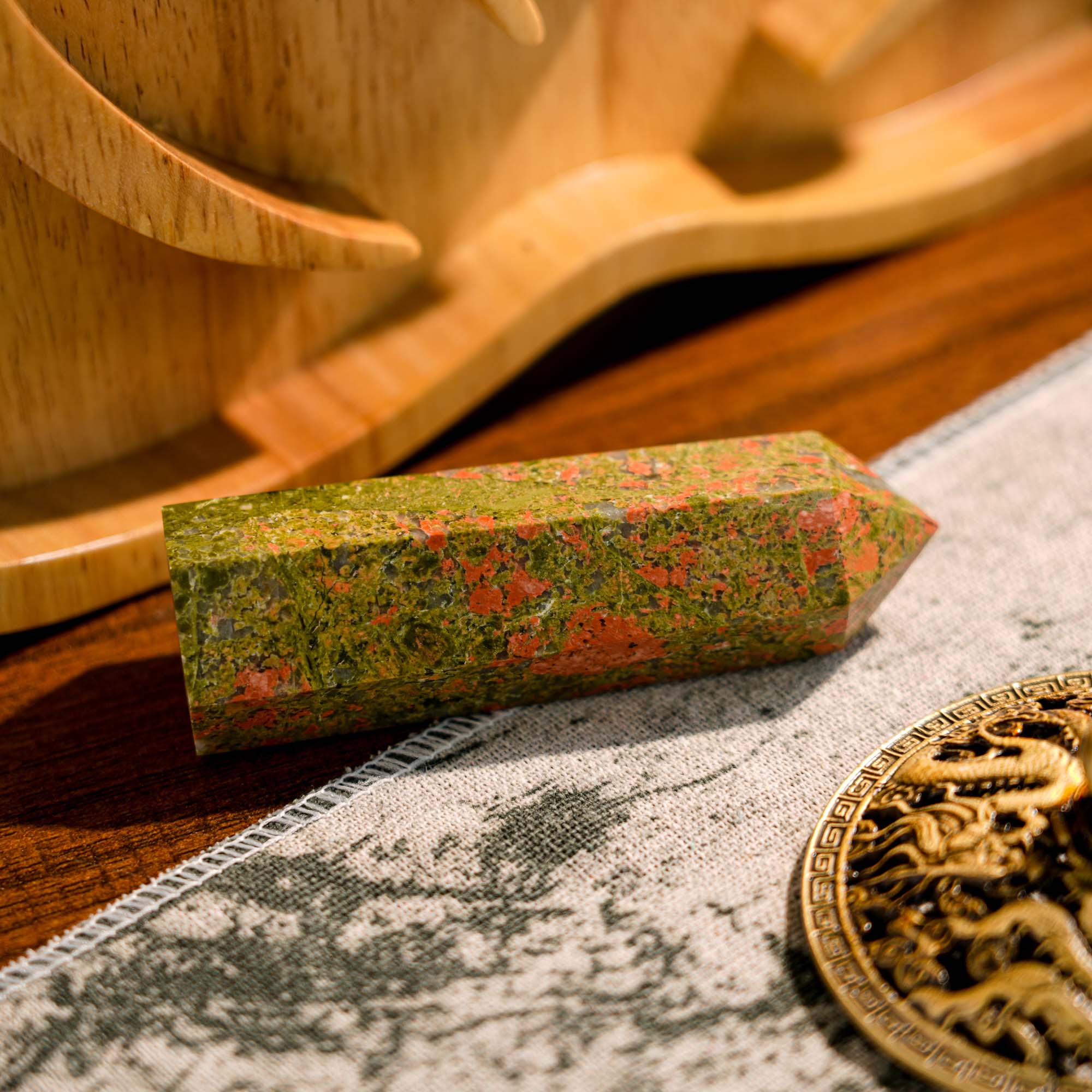 Unakite Jasper Point - helmsman - crystal