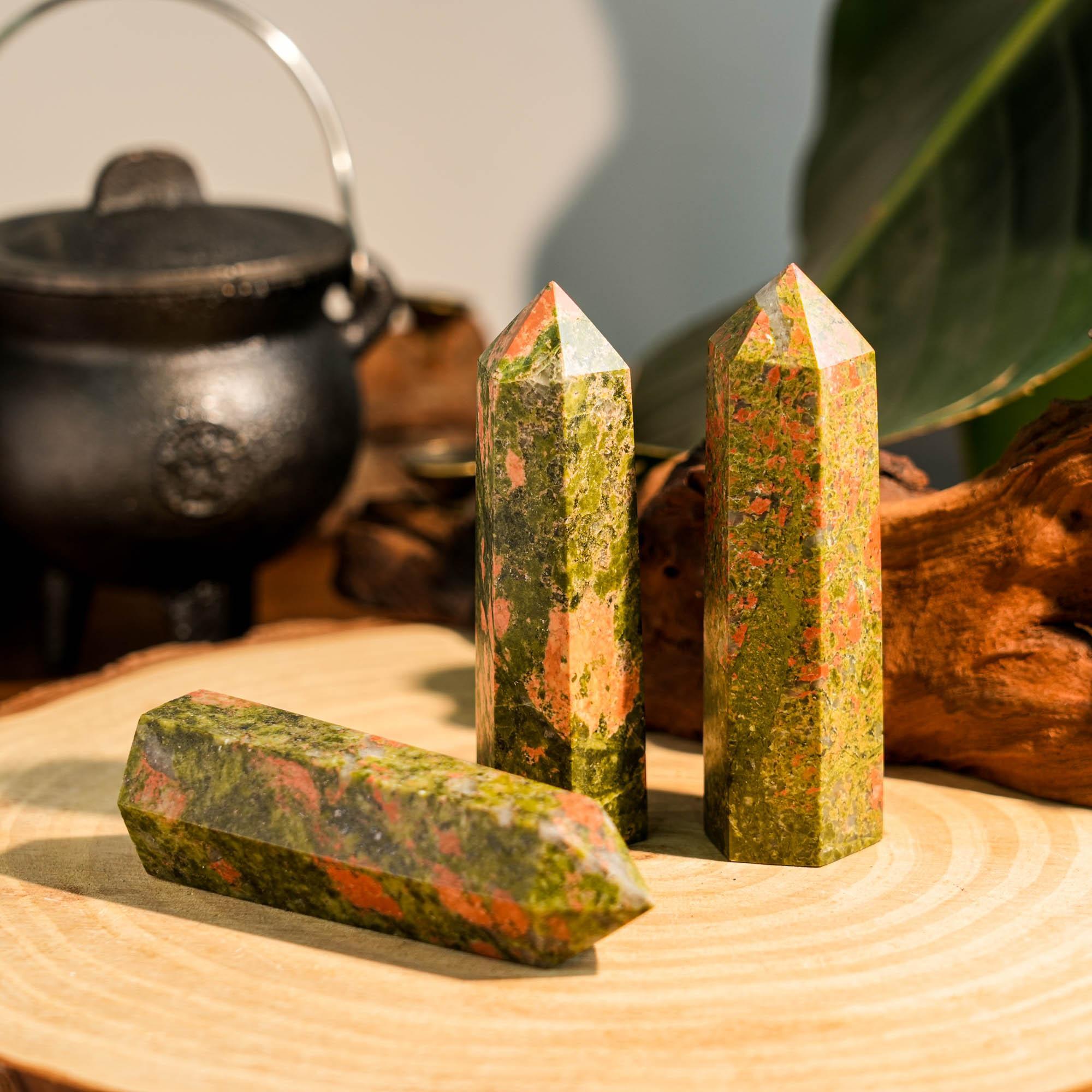 Unakite Jasper Point - helmsman - crystal