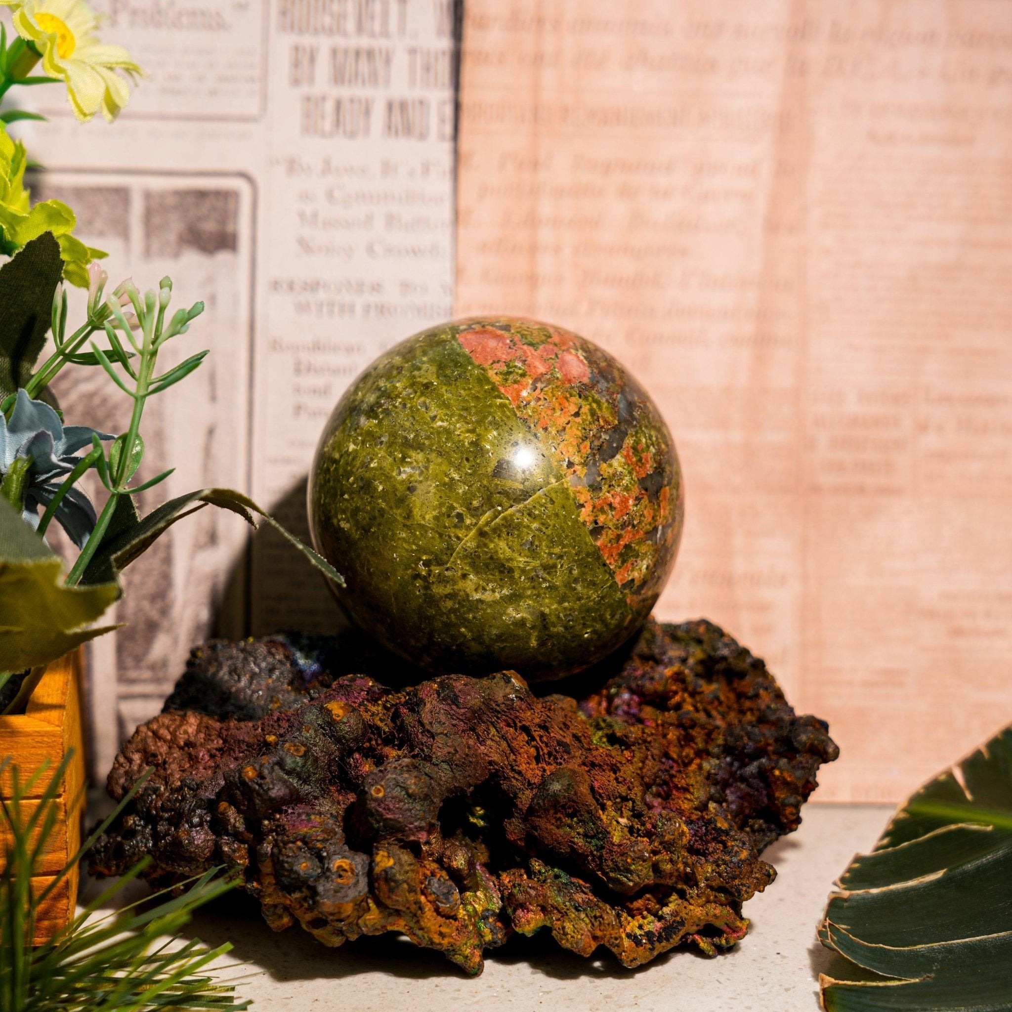 Unakite Sphere - helmsman - crystal