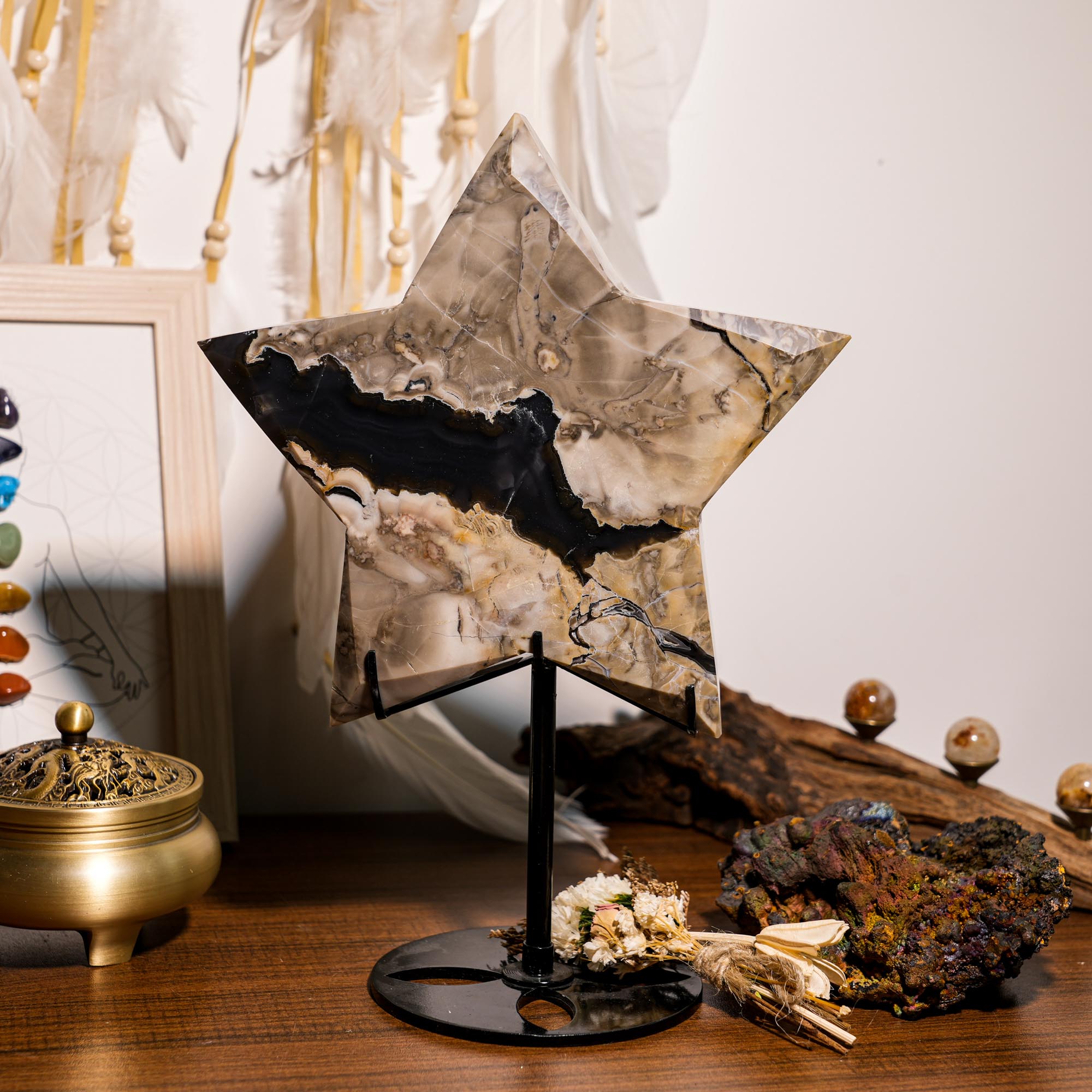 Volcanic Agate Pentagram Ornament - helmsman - crystal
