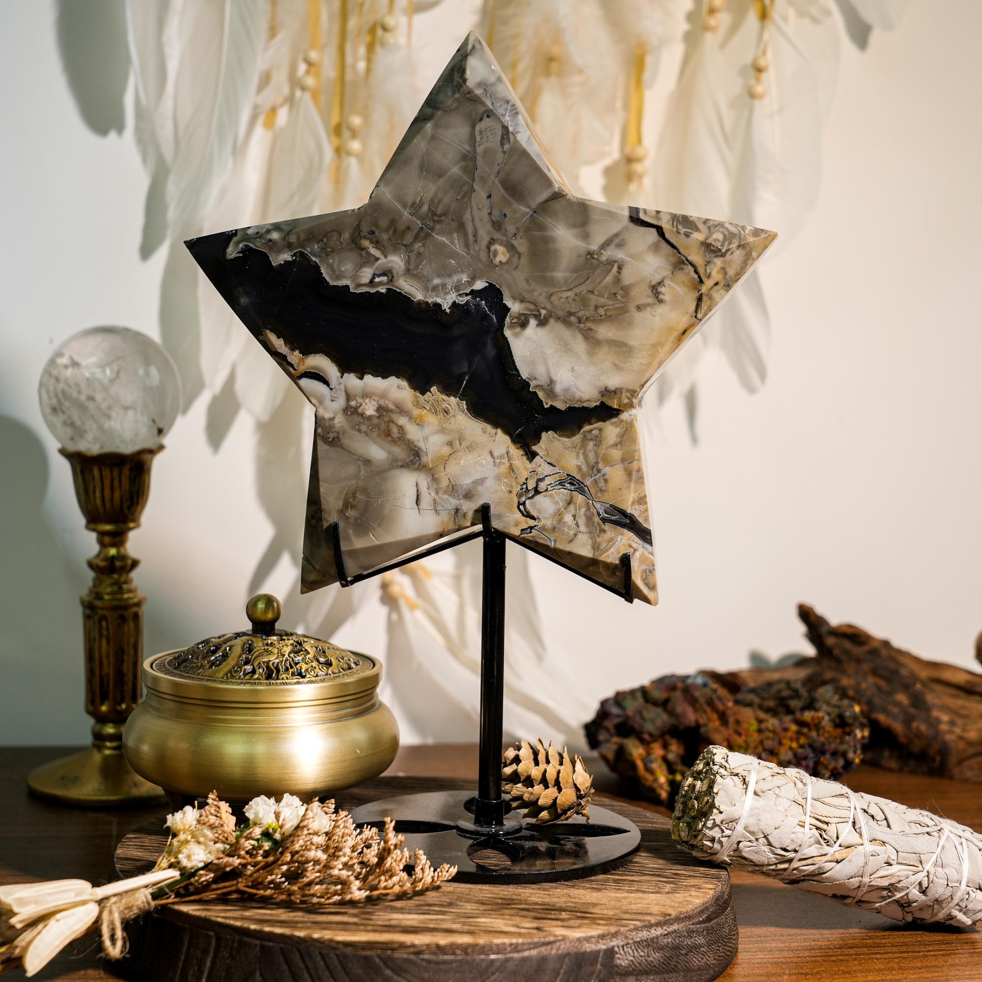 Volcanic Agate Pentagram Ornament - helmsman - crystal