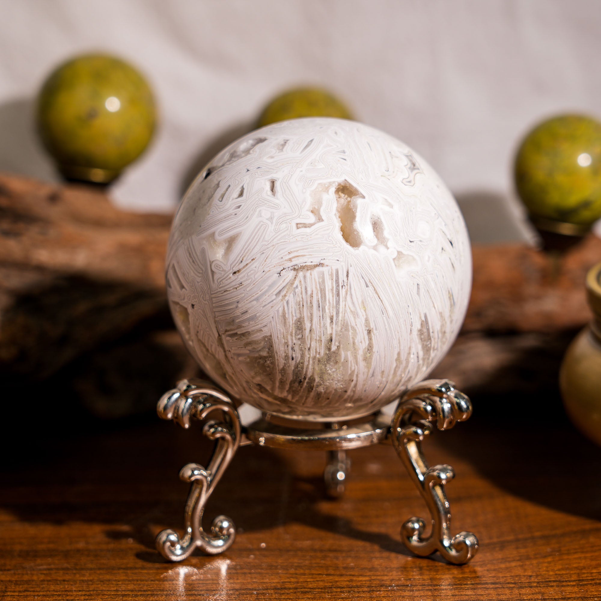 White Mexico Agate Sphere - helmsman - crystal