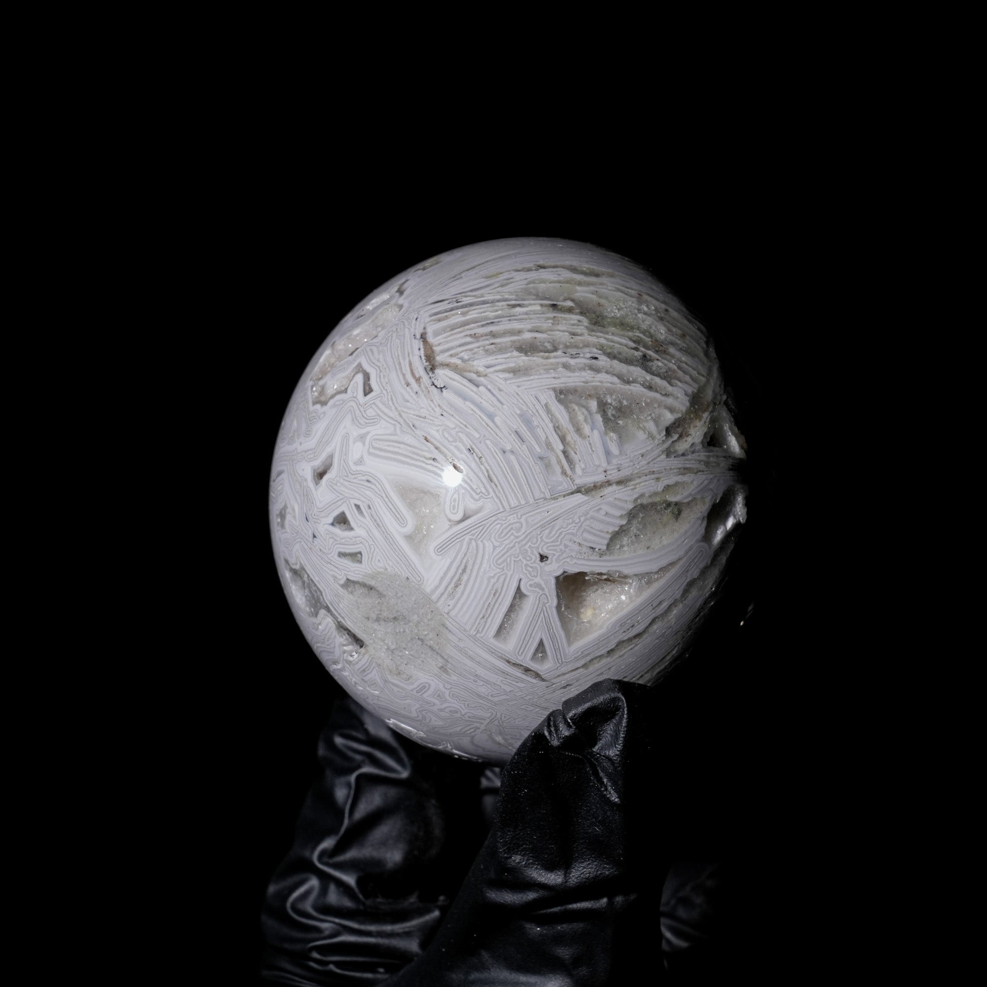 White Mexico Agate Sphere - helmsman - crystal