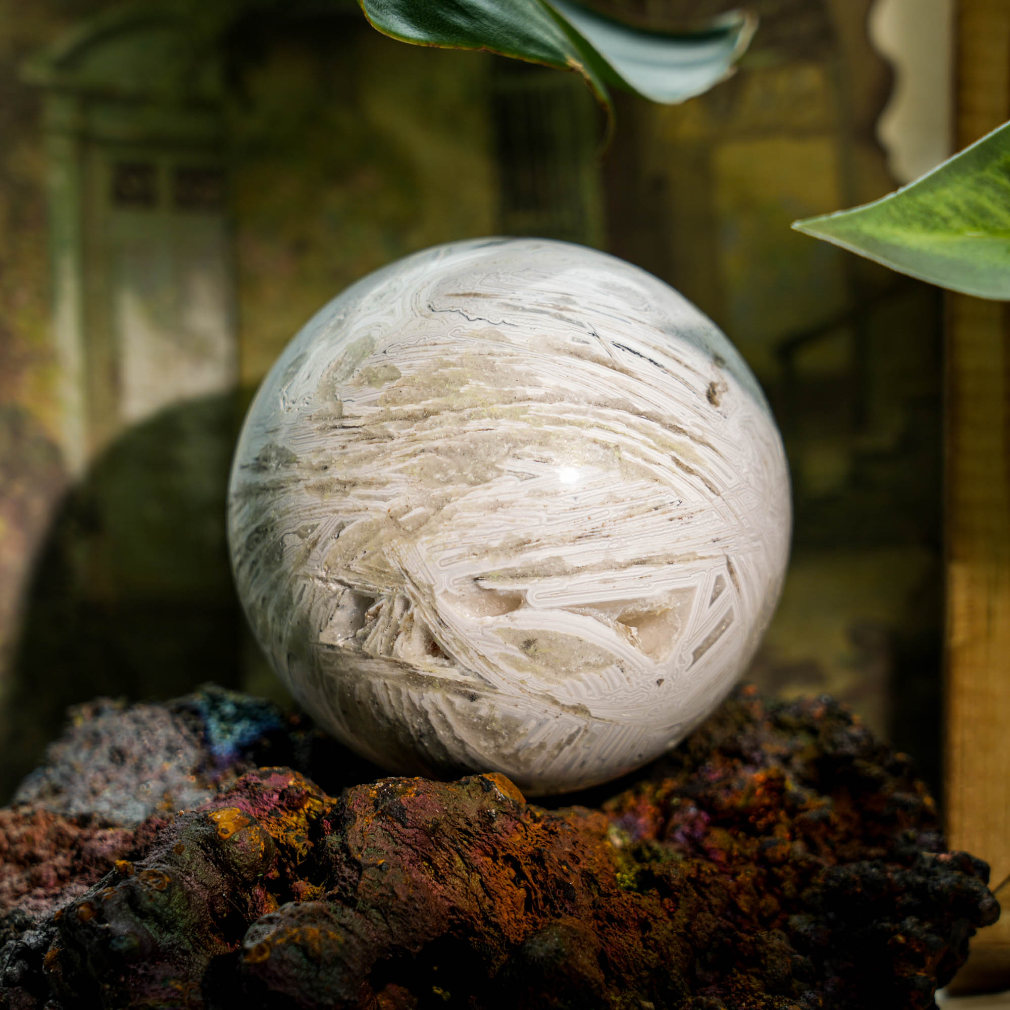 White Mexico Agate Sphere - helmsman - crystal
