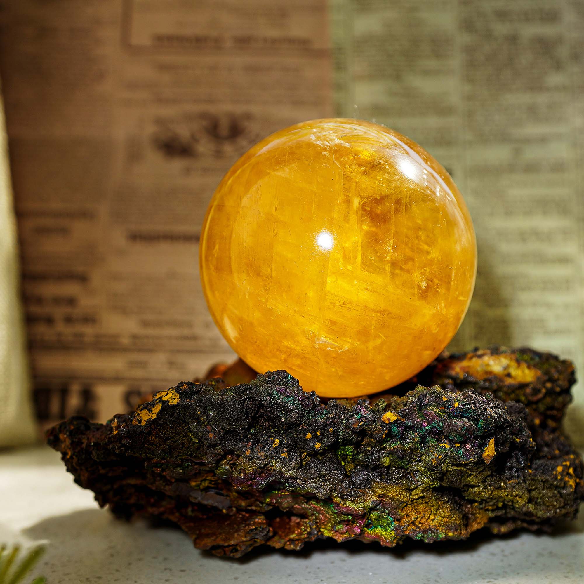 Yellow Fluorite Sphere - helmsman - crystal