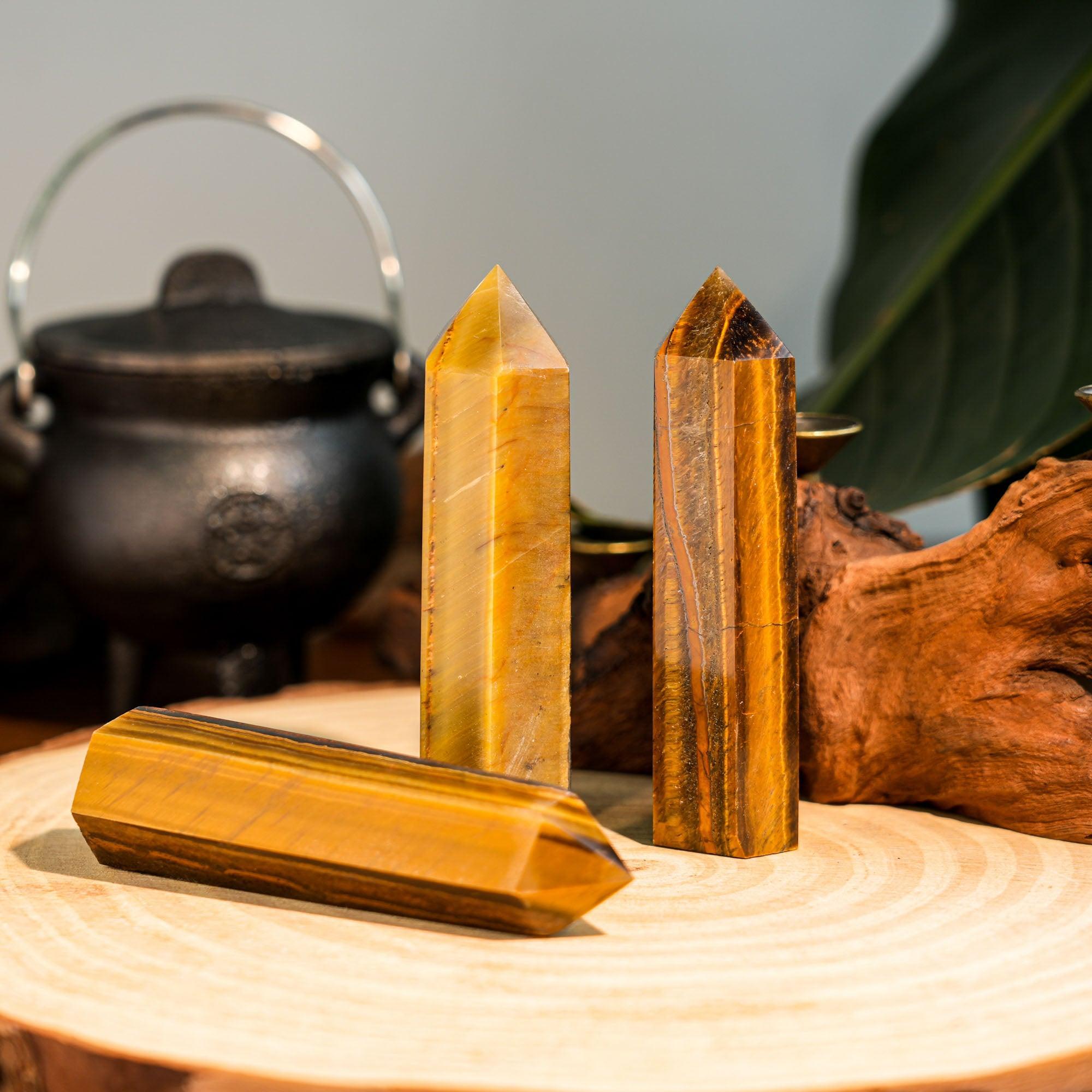 Yellow Tiger Eye Stone Point - helmsman - crystal