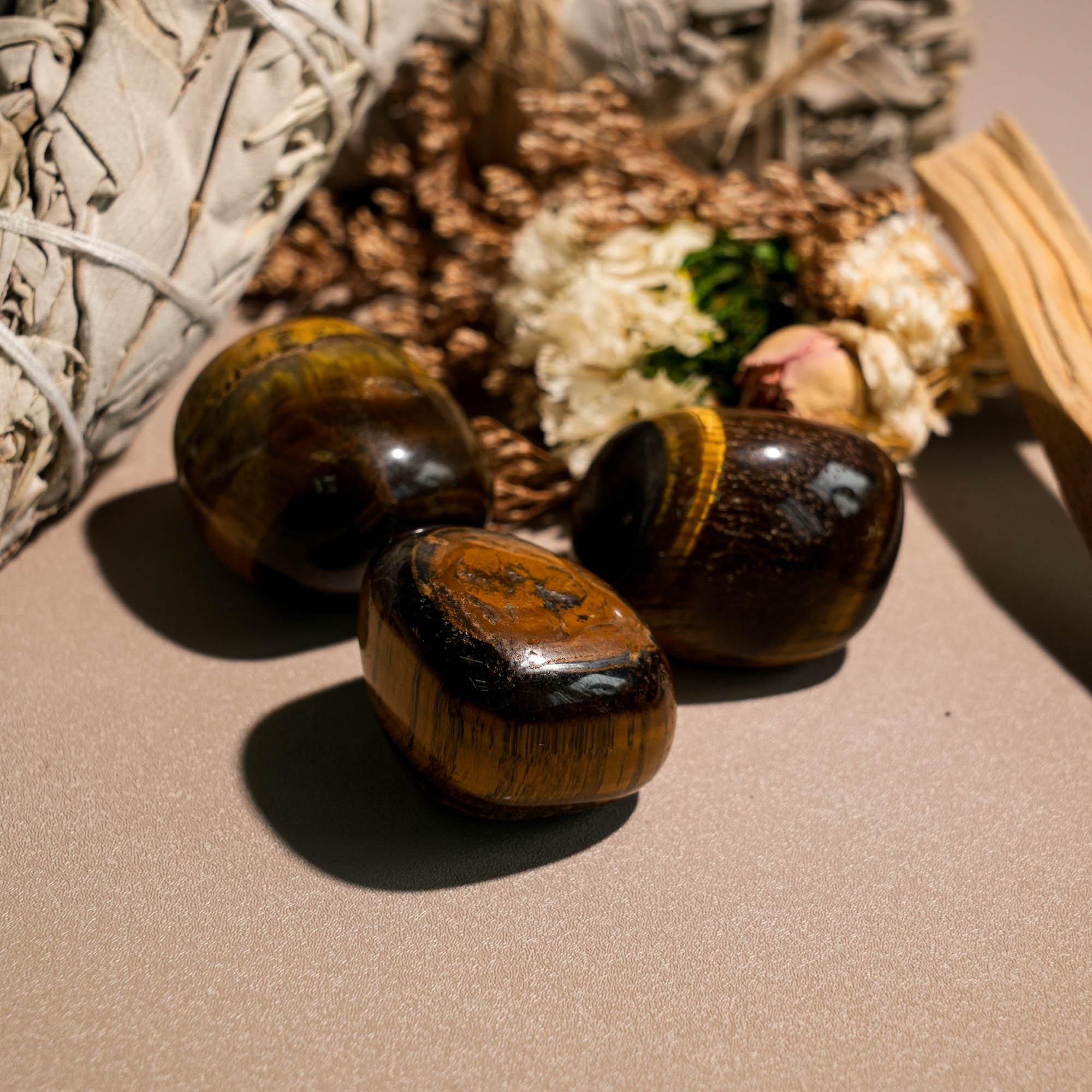 Yellow Tiger Eye Tumbled Stone Set - helmsman - crystal